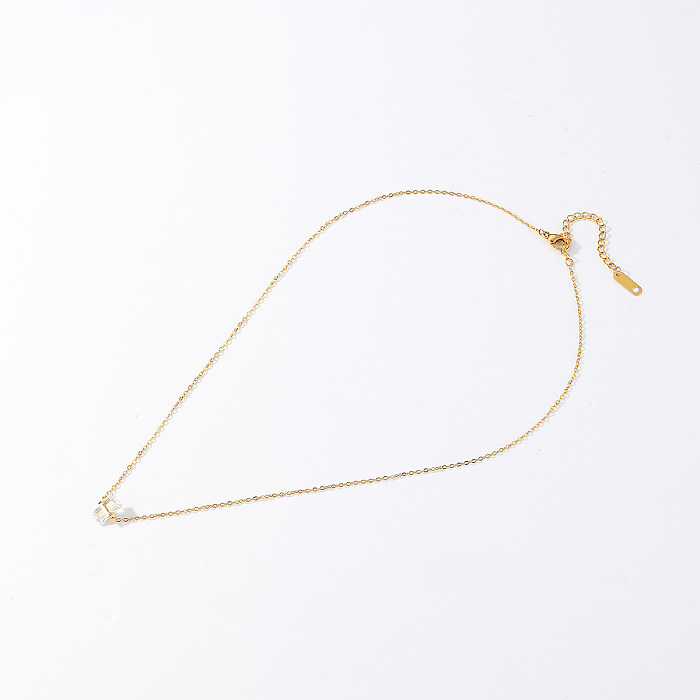 Elegante retângulo de aço inoxidável chapeamento inlay zircon 18k banhado a ouro pingente colar longo colar