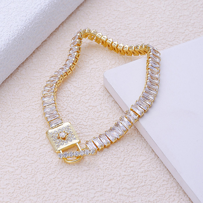 Pulseiras elegantes glam luxuosas geométricas de aço inoxidável com zircônia banhada a ouro branco