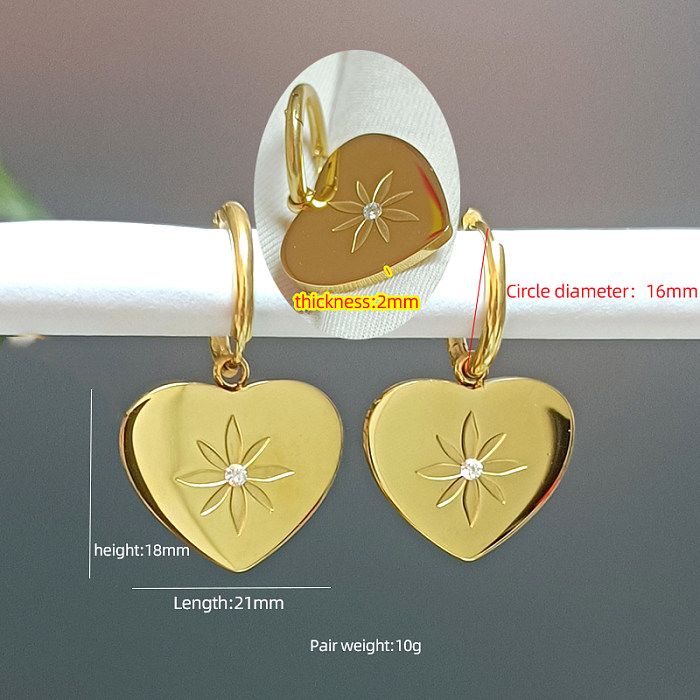 1 Pair Casual Simple Style Heart Shape Polishing Plating Inlay Stainless Steel Zircon 18K Gold Plated Drop Earrings