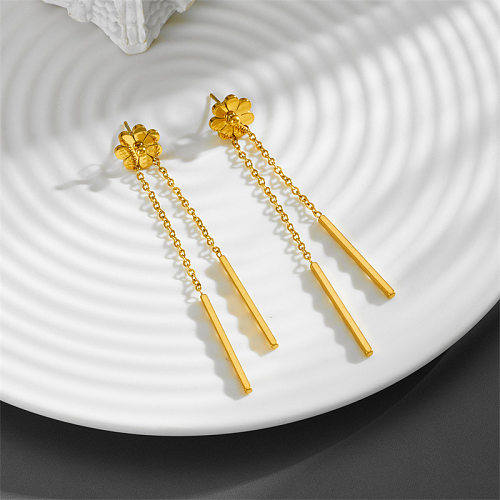 1 Pair Sweet Daisy Tassel Stainless Steel Drop Earrings