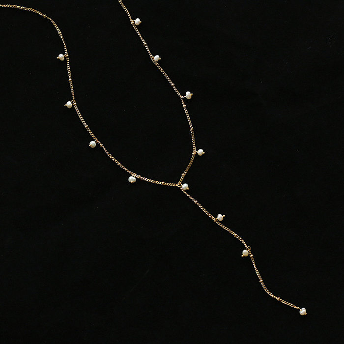 18K Perlen Gypsophila handgemachte Perle Y-förmige Quaste Edelstahl Halskette Großhandel Schmuck