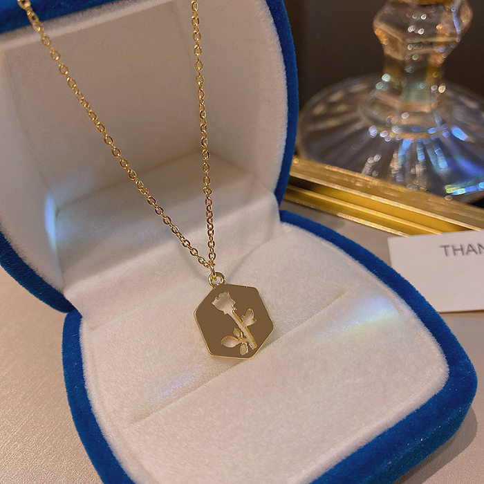 Collier pendentif en forme de cœur rond en acier inoxydable avec incrustation de strass, 1 pièce
