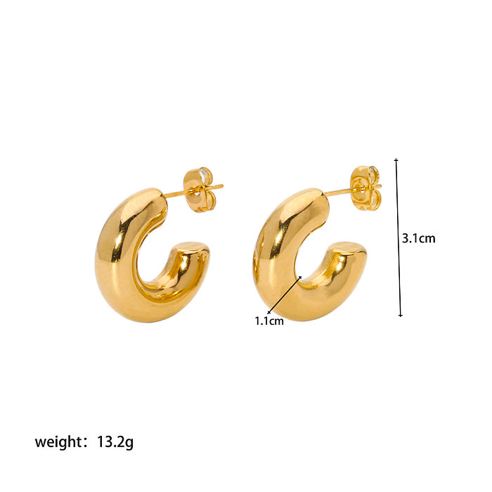 1 paire de clous d'oreilles plaqués or 18 carats, Style nordique français, en forme de C, en acier inoxydable