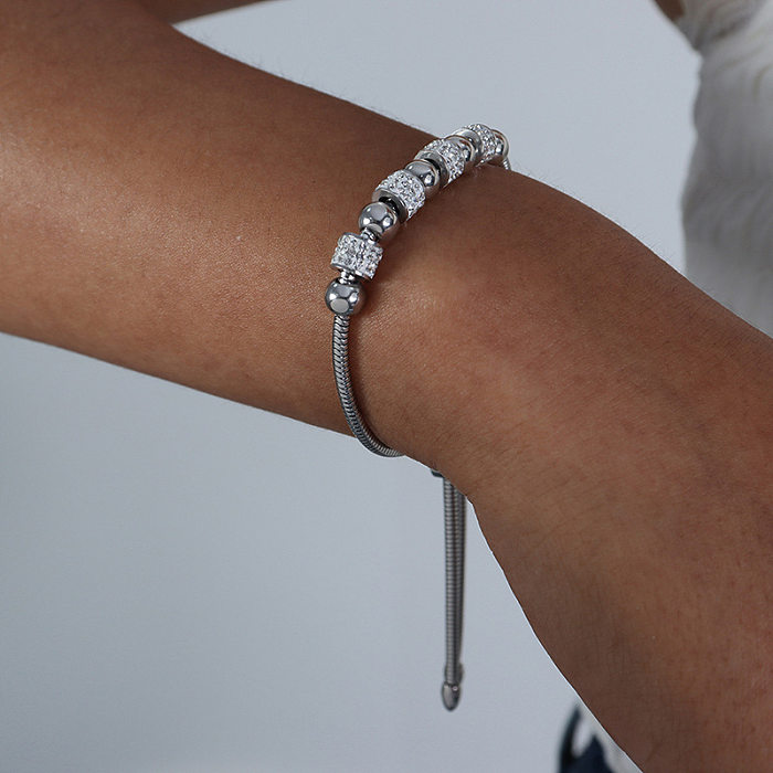 Simple Style Round Titanium Steel Inlay Crystal Bracelets
