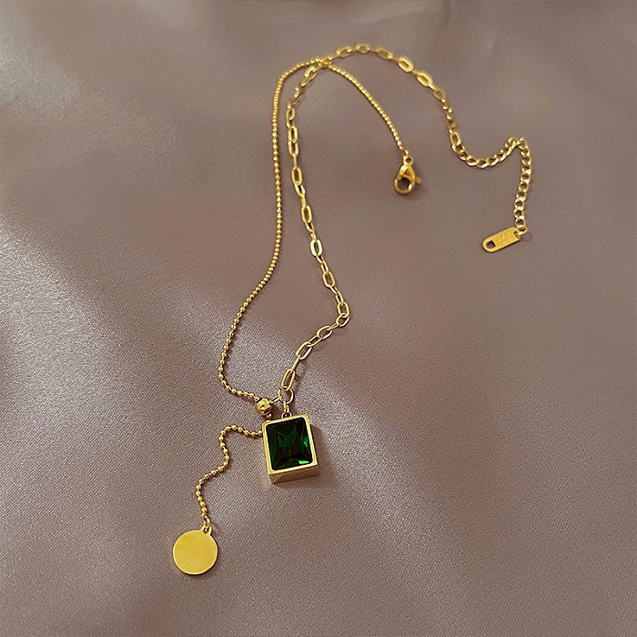 Quadratische Halskette mit 18-Karat-Vergoldung, quadratischer Edelstahl-Beschichtung und Zirkon-Einlage