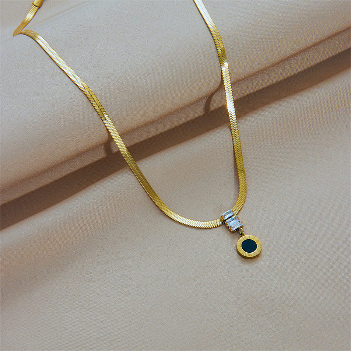 Retro runde Edelstahl-Beschichtung mit künstlichen Strasssteinen, 18 Karat vergoldete Anhänger-Halskette