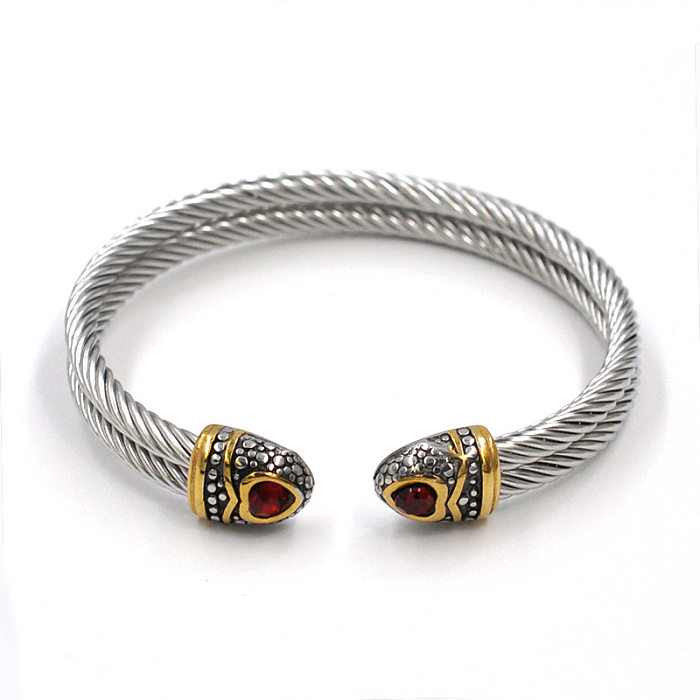 Hip-Hop Retro Solid Color Stainless Steel Inlay Zircon Bangle