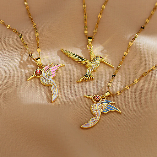 IG Style Simple Style Bird Stainless Steel Copper Enamel Plating Inlay Zircon Pendant Necklace