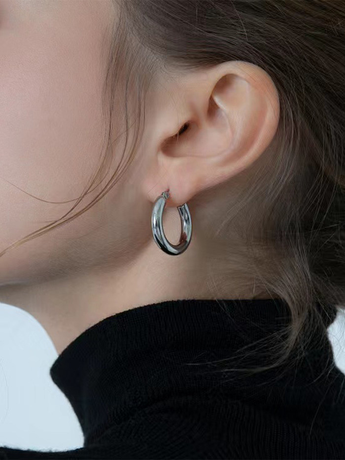 1 paire de boucles d'oreilles créoles en acier inoxydable plaqué or 18 carats, Style Simple, Style IG
