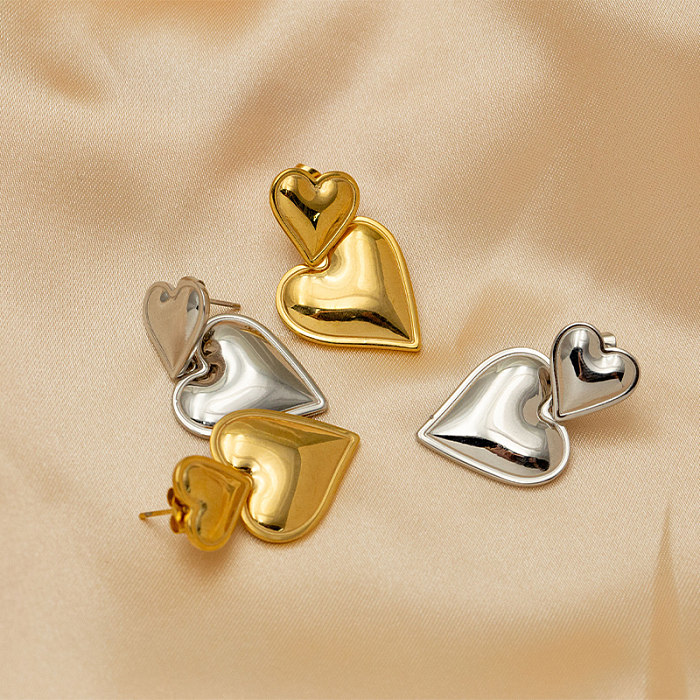 1 Pair Vintage Style Heart Shape Stainless Steel  18K Gold Plated Drop Earrings