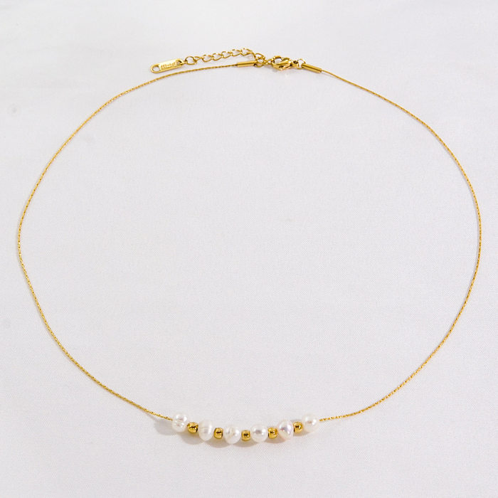 Simple Style Solid Color Stainless Steel  Freshwater Pearl Plating Necklace
