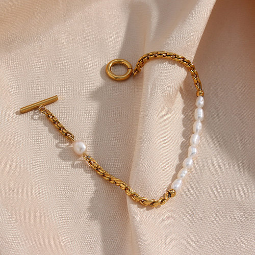 Elegantes pulseras geométricas de acero inoxidable Chapado en perlas artificiales Pulseras de acero inoxidable