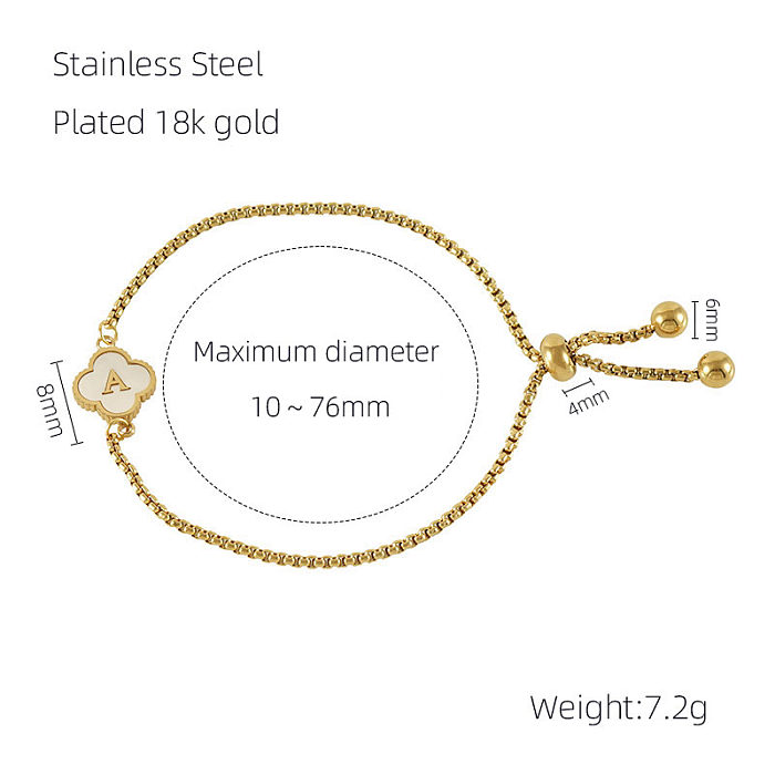 Pulseras chapadas en oro de 18K con incrustaciones de acero y titanio con letras de trébol de cuatro hojas informales estilo INS