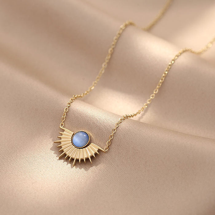 Simple Style Geometric Stainless Steel Necklace Inlaid Gold Turquoise Stainless Steel  Necklaces