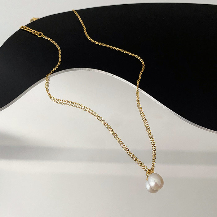 Collier de perles élégant avec placage en acier inoxydable, gouttelettes d'eau