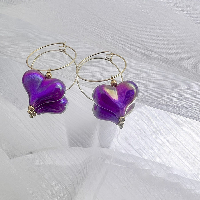 1 paire de boucles d'oreilles en forme de cœur, Style Simple, Patchwork en acier inoxydable et acrylique