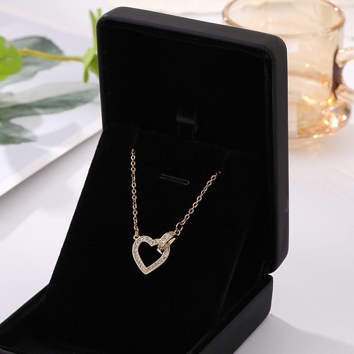 Casual Sweet Heart Shape Stainless Steel  Plating Inlay Zircon 18K Gold Plated Necklace