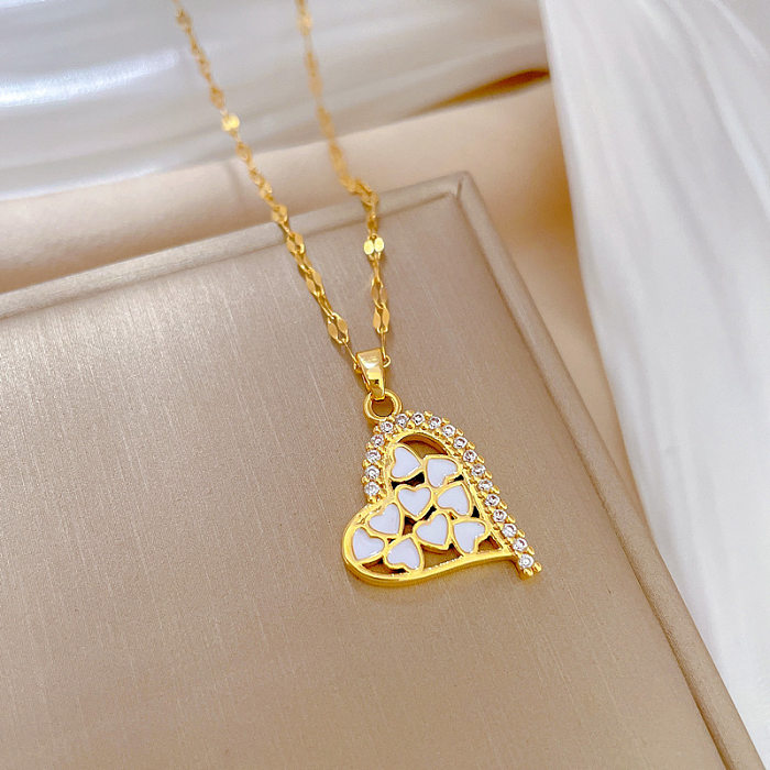 Fashion Heart Shape Stainless Steel Plating Zircon Pendant Necklace 1 Piece