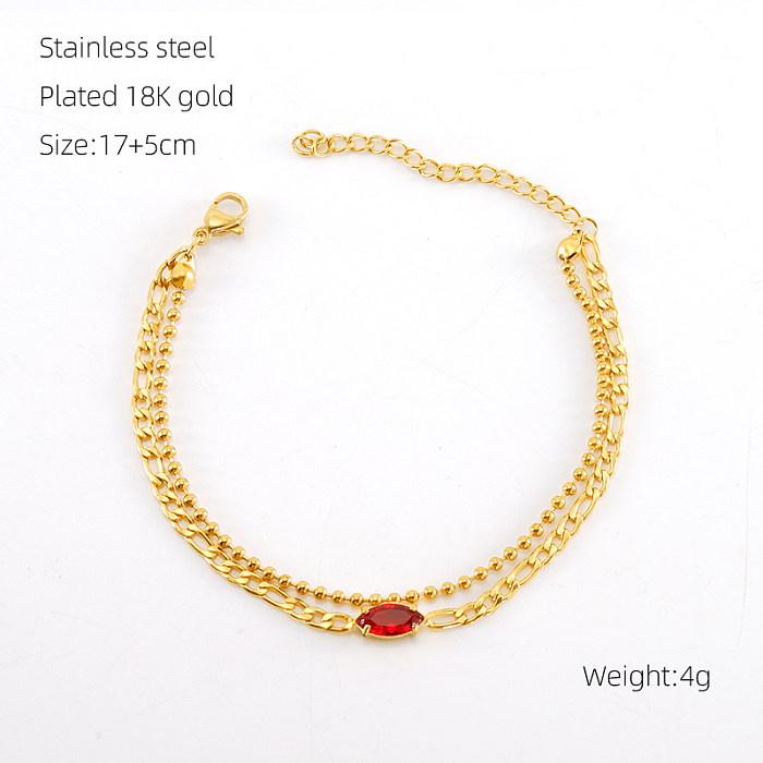 Casual Modern Style Solid Color Stainless Steel Layered Plating Inlay Zircon 18K Gold Plated Bracelets