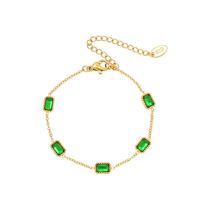 European And American Inlaid Emerald Zircon Gold Square Titanium Steel Bracelet