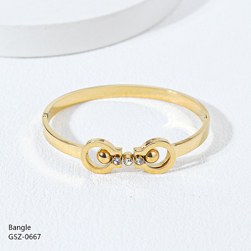 Simple Style Classic Style Round Stainless Steel Plating Hollow Out Inlay Rhinestones Rose Gold Plated Gold Plated Silver Plated Bangle