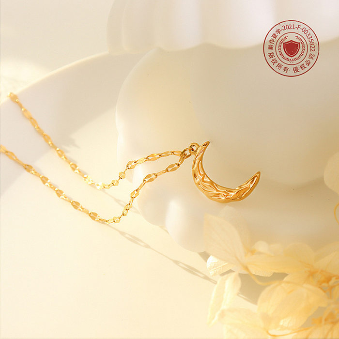 Frosty Jewelry Schlichte Nischen-Beat-Mond-Halskette, Schlüsselbeinkette aus Edelstahl