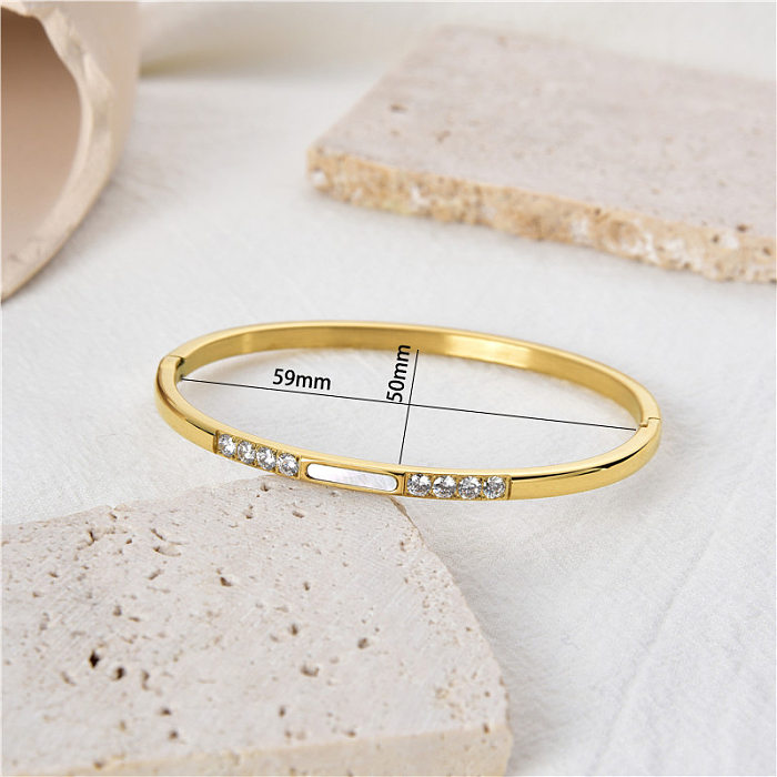 Retro Solid Color Stainless Steel Inlay Rhinestones Bangle