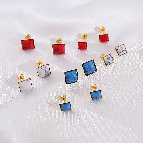 1 Set Casual Marble Stainless Steel  Resin Gold Plated Ear Studs