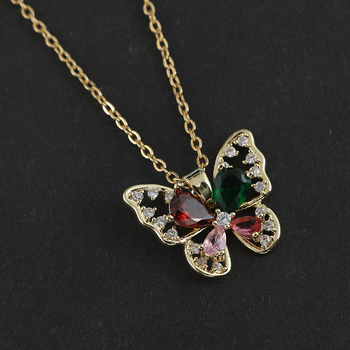 Damen-Halskette mit Schmetterlings-Anhänger im klassischen Stil aus Edelstahl mit Zirkon-Inlay