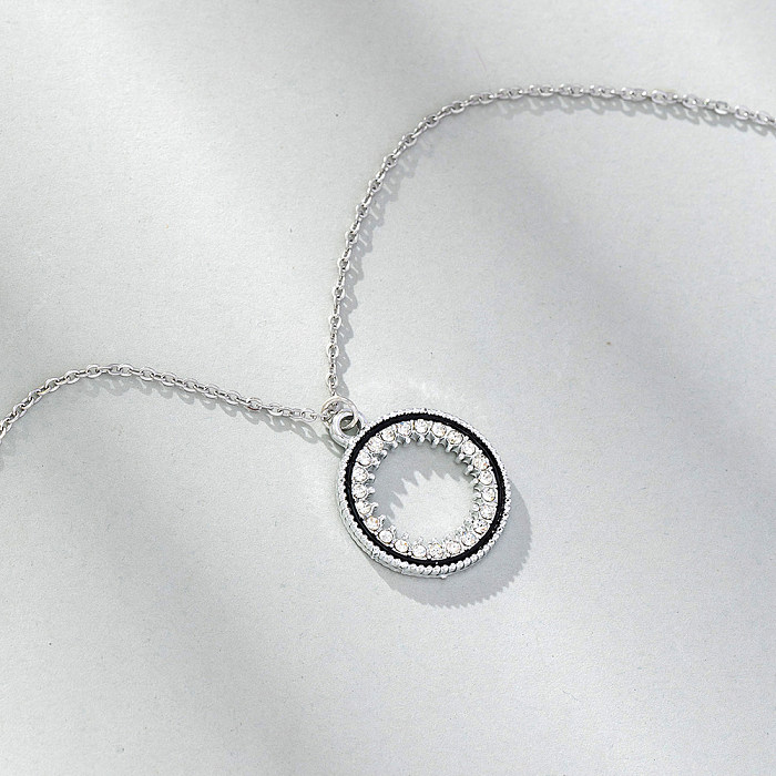 Colar pendente de vidro banhado a prata de aço inoxidável com círculo de estilo simples a granel