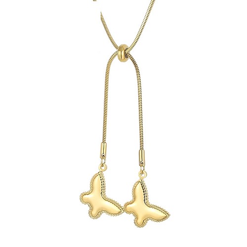 Mode Neue Edelstahl Gold Schmetterling Quadrat Schlangenknochen Kette Halskette