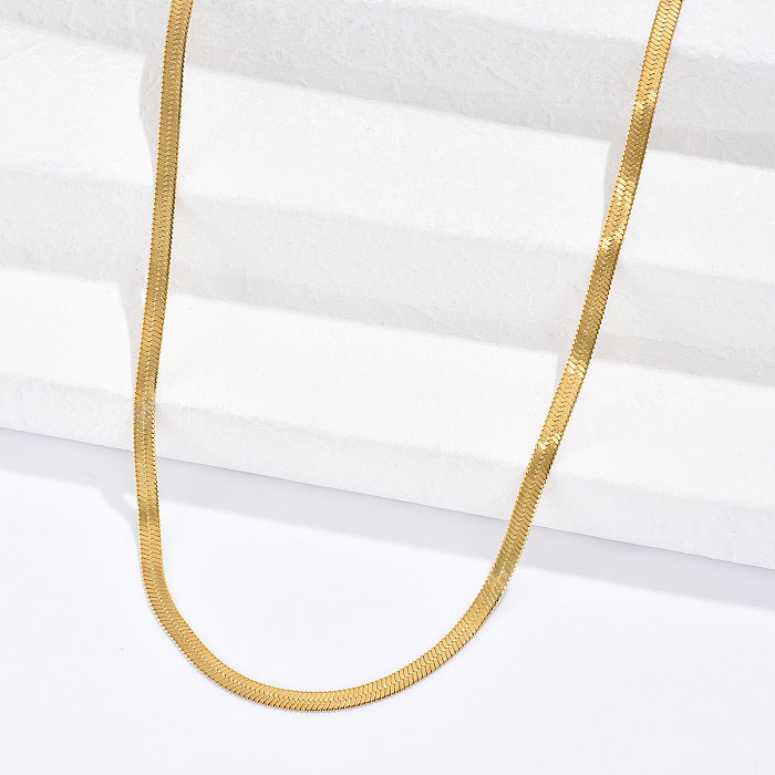 Simple Plain Chain Blade Chain Necklace In Stainless Steel Fashion Gold