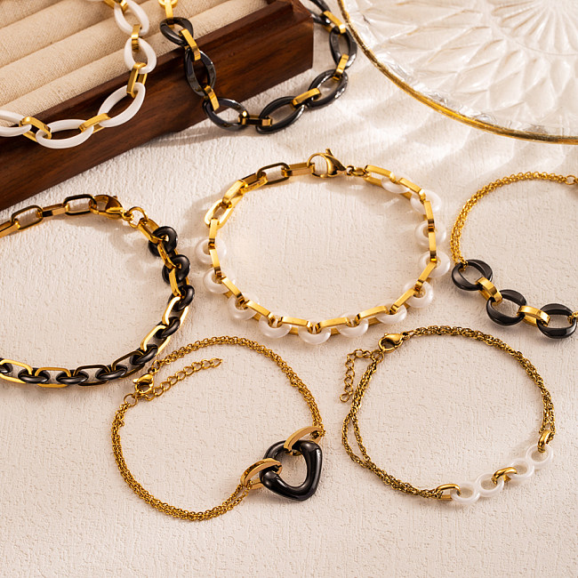 Bracelets plaqués or 18 carats en céramique géométrique décontractée en acier inoxydable
