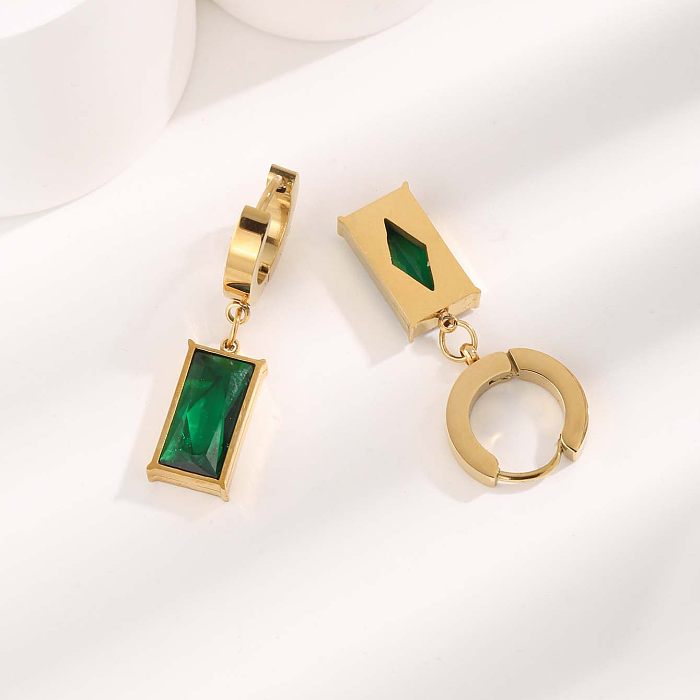 1 Pair Vintage Style Simple Style Rectangle Plating Inlay Stainless Steel Artificial Gemstones Gold Plated Drop Earrings