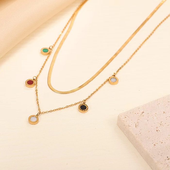 Vintage Style Four Leaf Clover Round Stainless Steel Plating 18K Gold Plated Layered Necklaces