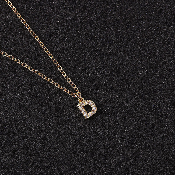 Simple Style Letter Stainless Steel  Copper Inlay Zircon Pendant Necklace