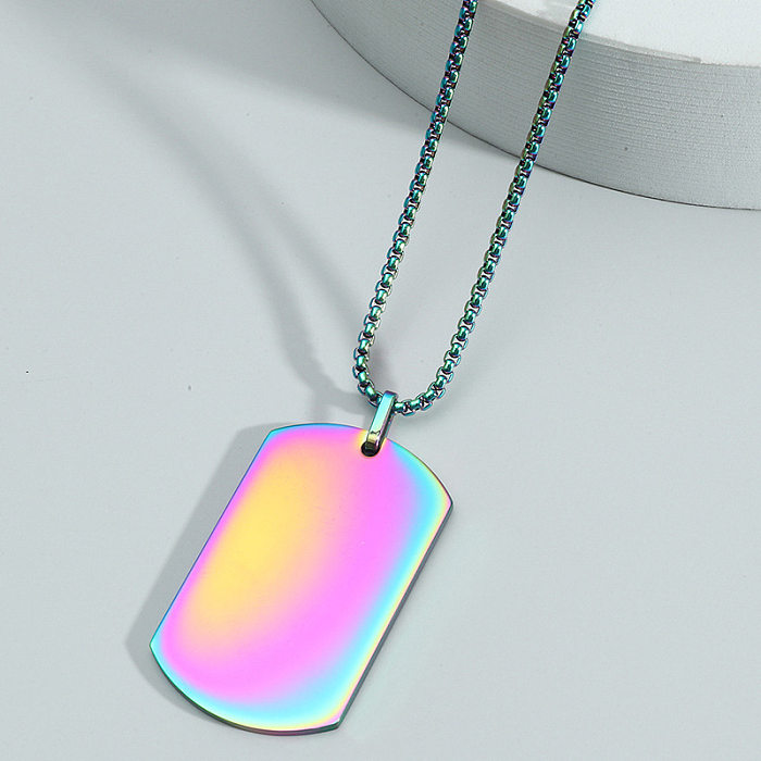 Collier en acier inoxydable, étiquettes colorées en métal brillant, bijoux, vente en gros