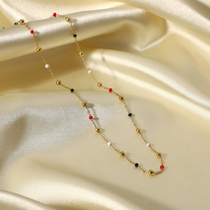 Neue rote, weiße und schwarze Farbe, tropfende Öl-Kugelkette, 18 Karat Gold-Edelstahl-Halskette