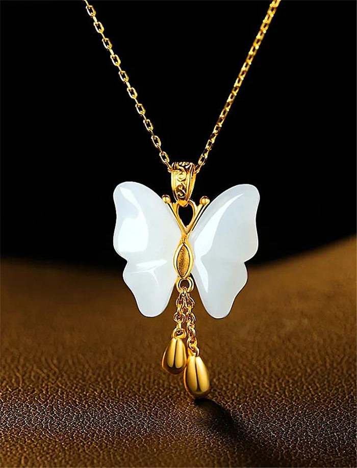 Collier Pendentif Papillon Élégant en Acier Inoxydable Plaqué 1 Pièce