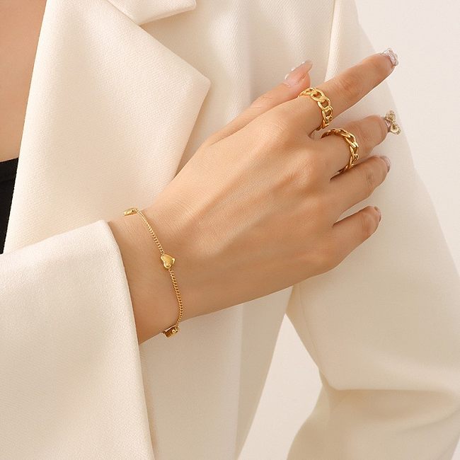 Collier de bracelets plaqués or en acier titane en forme de coeur de mode