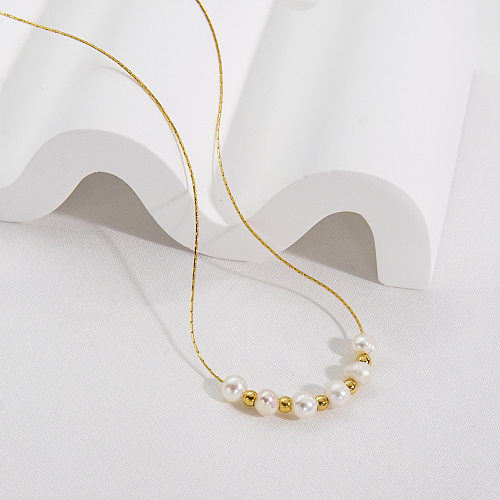 Simple Style Solid Color Stainless Steel  Freshwater Pearl Plating Necklace