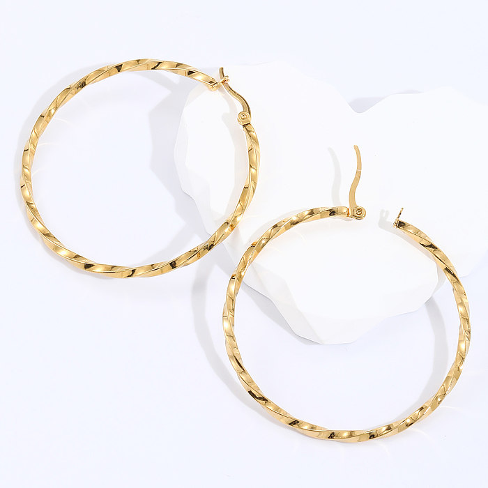 Fashion Round The Answer Stainless Steel  Hoop Earrings Gold Plated Stainless Steel  Earrings 1 Pair