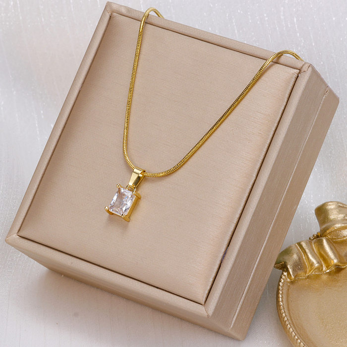 Fashion Square Stainless Steel  Plating Inlay Zircon Pendant Necklace 1 Piece