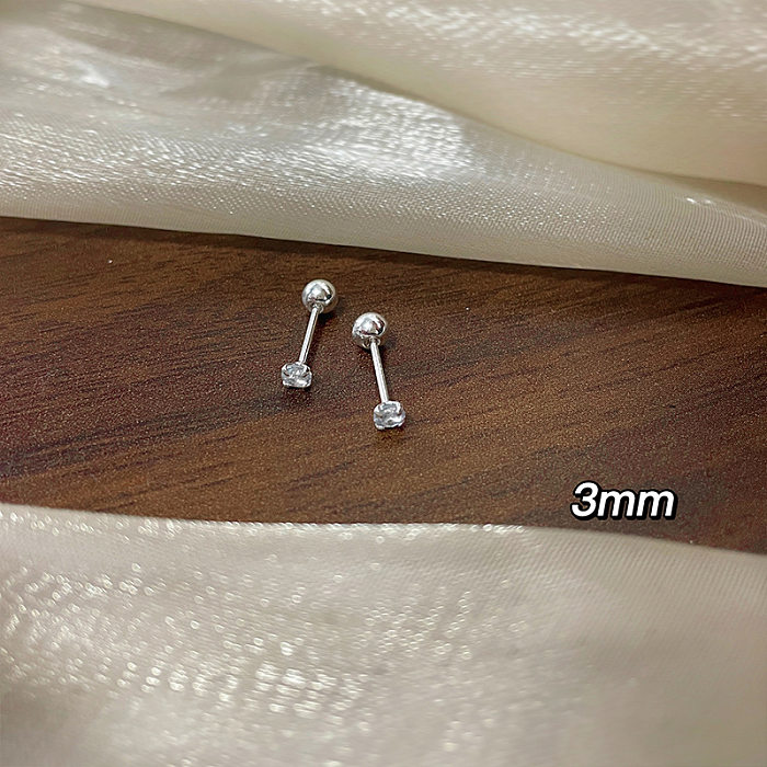 1 paire de clous d'oreilles en acier inoxydable et Zircon, Style Simple, incrustation ronde