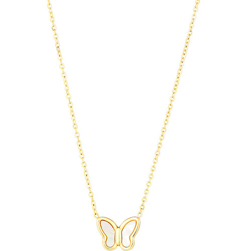 Elegant Simple Style Classic Style Butterfly Stainless Steel  Plating Inlay Shell 14K Gold Plated Pendant Necklace