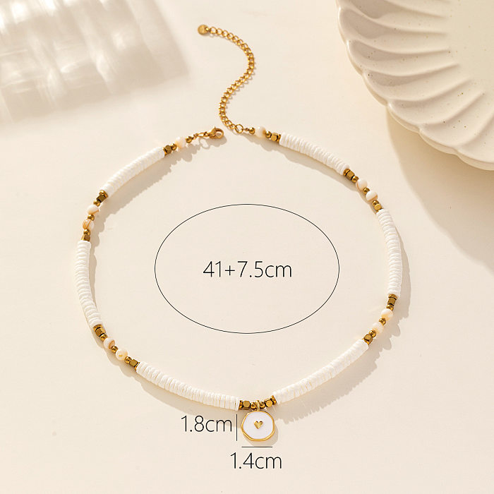 Ethnic Style Round Flower Stainless Steel  Alloy Shell Plating 18K Gold Plated Pendant Necklace