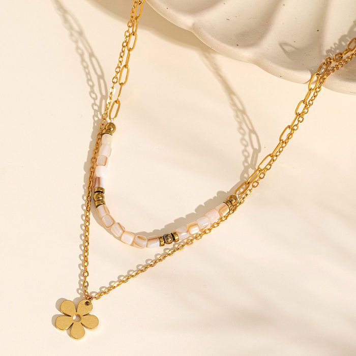 Elegante mehrschichtige Halsketten mit Blumen-Edelstahllegierung und 18-Karat-Vergoldung