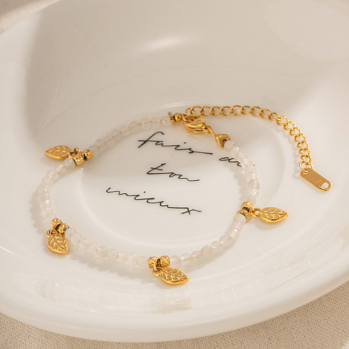Elegante Retro-Blatt-Armbänder aus Edelstahl mit Steinquaste und 18-karätiger Vergoldung