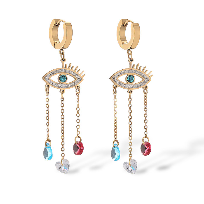 1 Pair Casual Simple Style Devil'S Eye Plating Inlay Stainless Steel Zircon 18K Gold Plated Drop Earrings