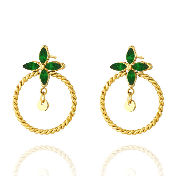 INS European And American Lucky Four-Leaf Clover Zircon Stainless Steel Ear Studs Advanced Simple Plated 14K Real Gold All-Match Temperament Earrings
